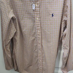 Polo by Ralph Lauren Men's Yellow and White Checkered Shirt